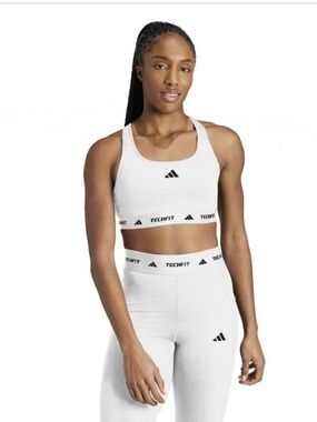 Adidas Women's Medium-Impact Logo-Band Sports Bra - White
